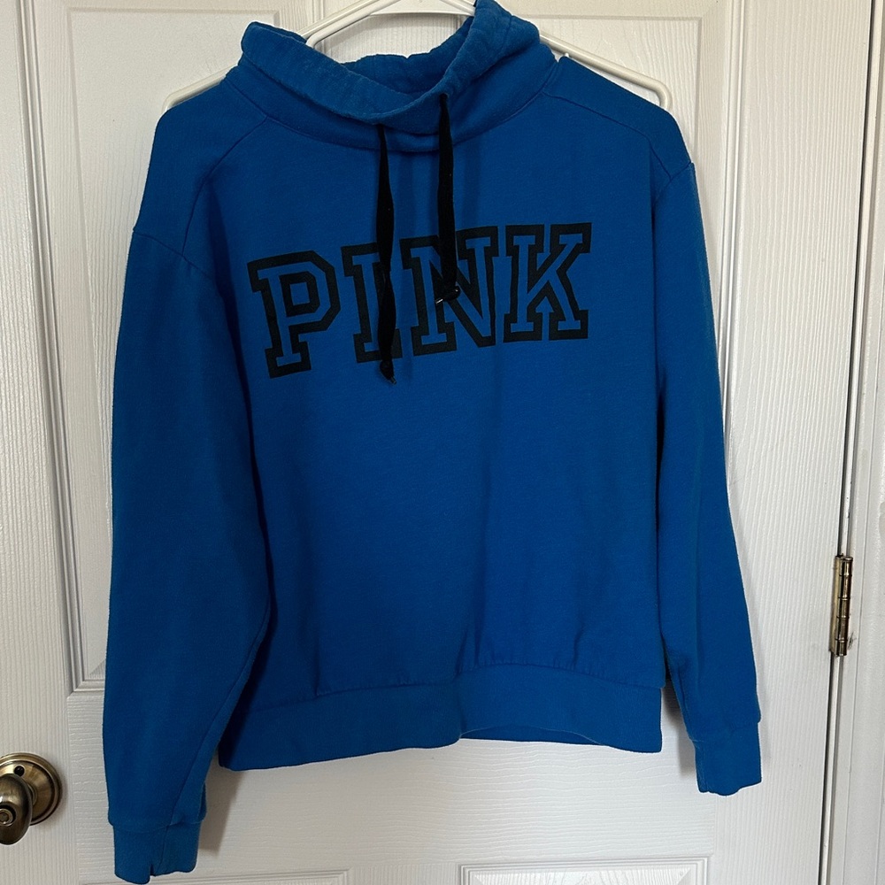 PINK Victoria's Secret Blue Sweatshirt with Black Accents - Picture 1 of 5